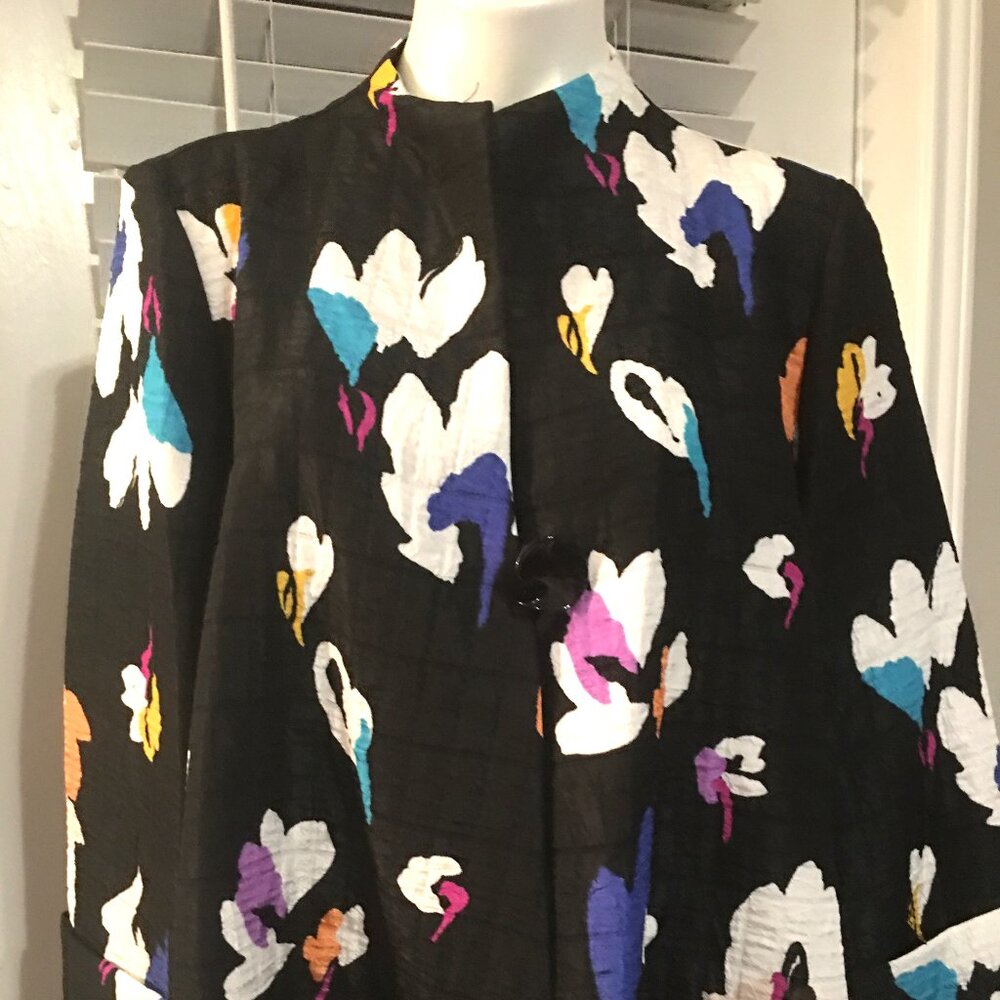 IC By Connie Black Floral Kimono Style Jacket XL Vt1 NWT
